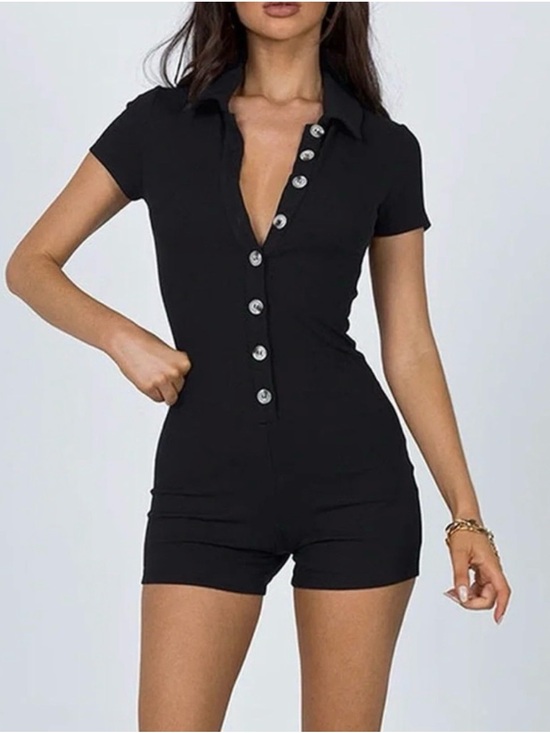 Princess Polly Pants - Princess Polly Black Black Button-Front Playsuit Romper